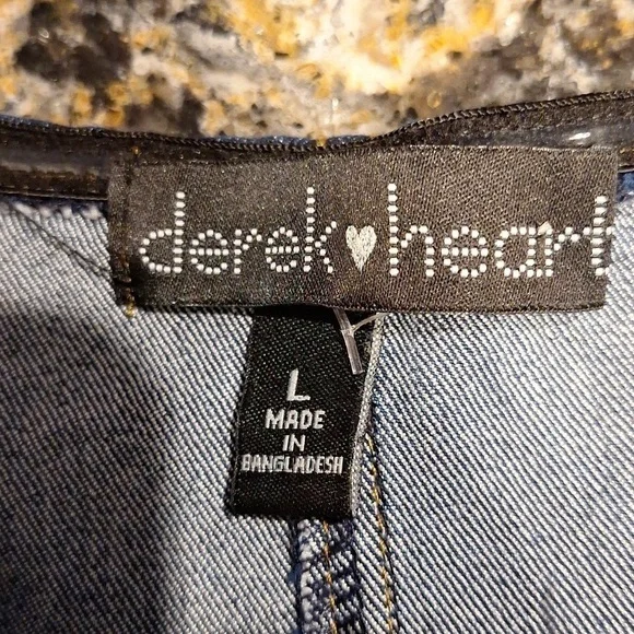 Y women's Derek Heart sexy blue cap sleeve stretch dungaree dress size L - Picture 3 of 4